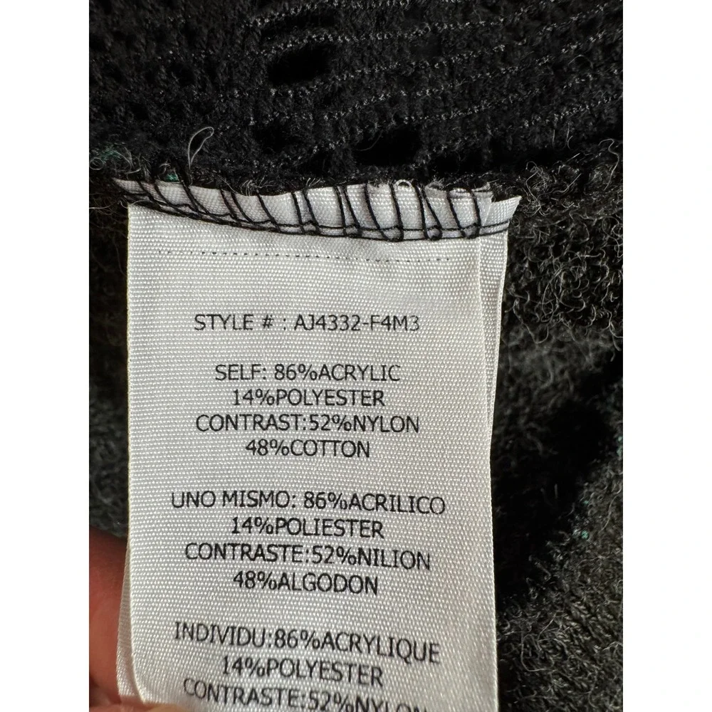 A'Reve‎ Womens Charcoal Grey Knit Cardigan Black Floral Lace Overlay V-Neck SZ S